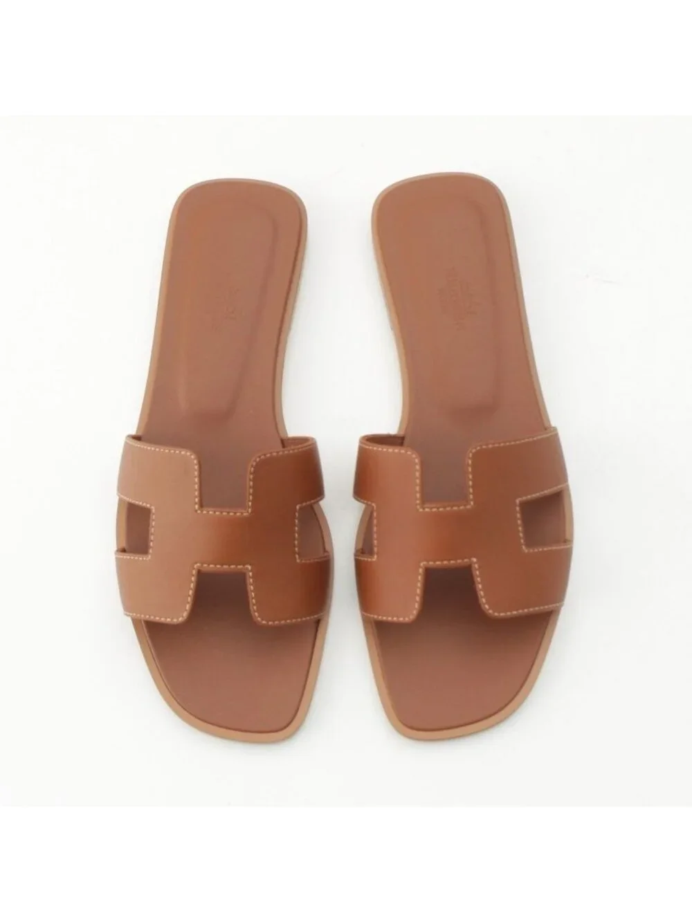 Hermes Oran Leather Sandals Gold